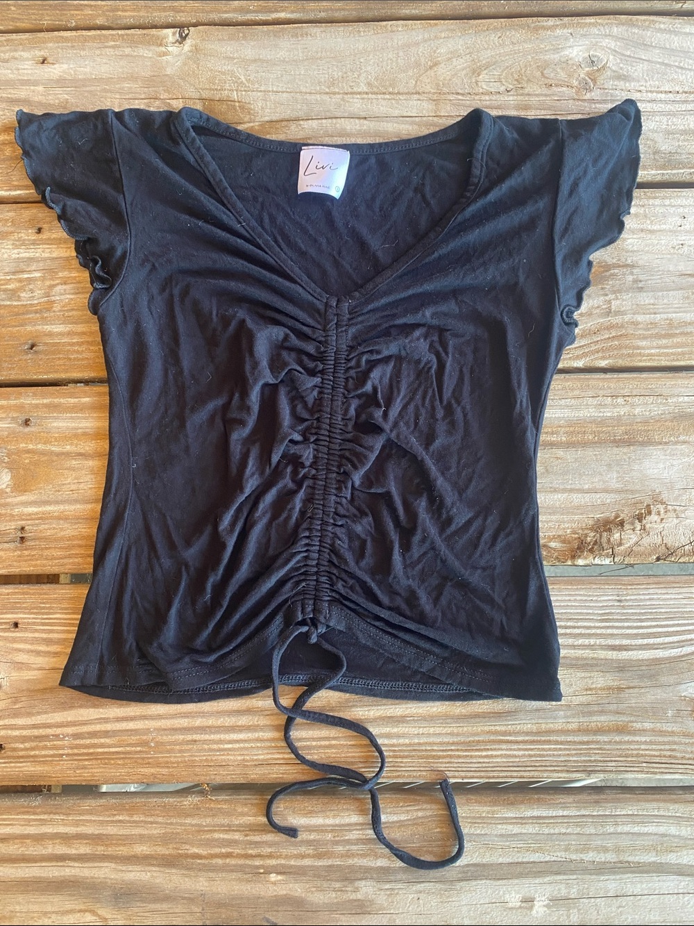 Olivia Rae Black Ruched Drawstring V-Neck Crop Top